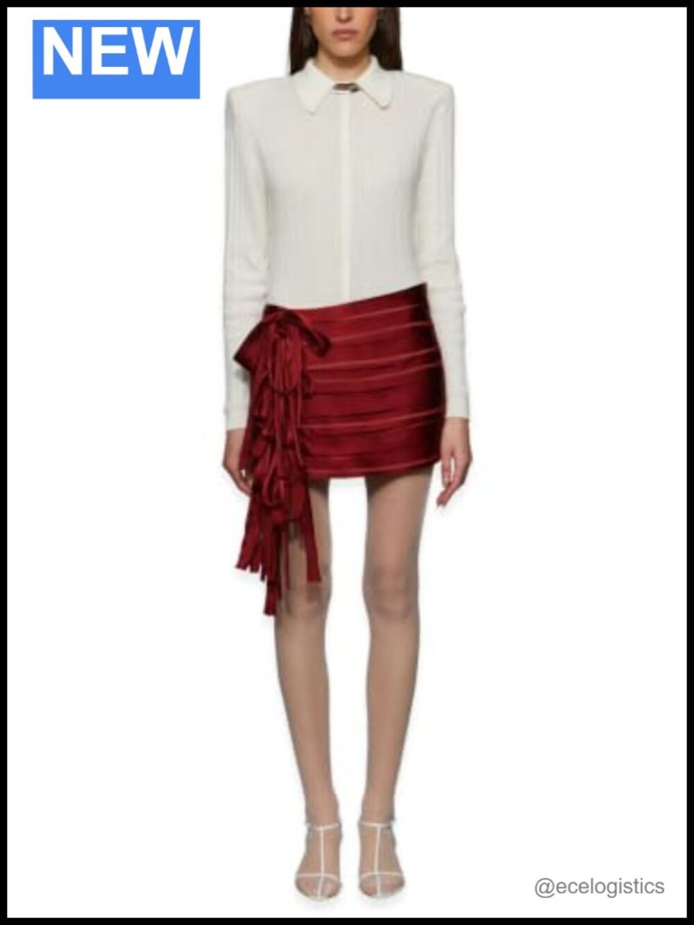 Viscose Nylon Mini Skirt with Asymmetric Hem and Side Tie